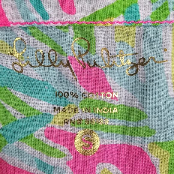 Lilly Pulitzer Tunic Shirt Womens Small Green Pink Amelia Island Tropical Storm - Picture 9 of 14